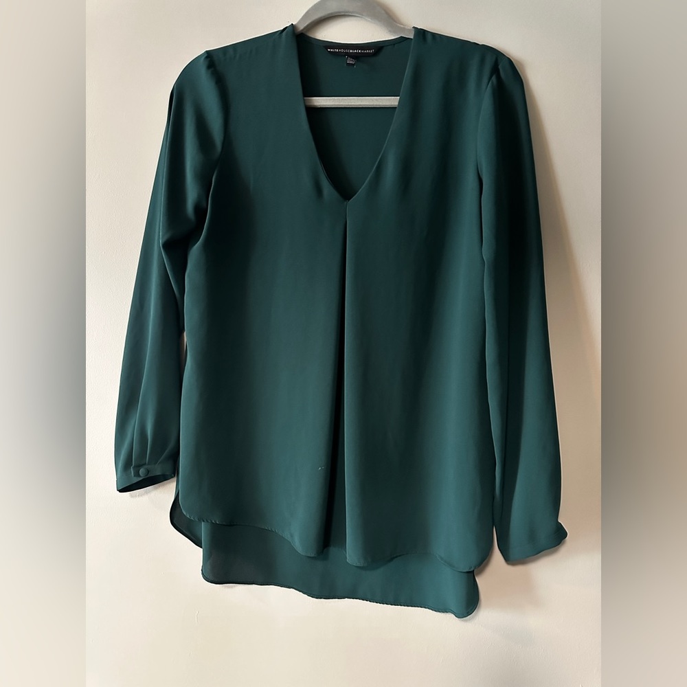 White House Black Market - deep green long sleeve tunic blouse, size 0